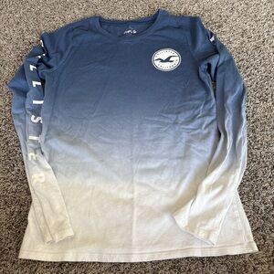 Hollister Men's Ombre Blue and White Long Sleeve Tee